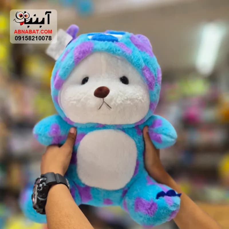 عروسک خرس لباس سالیوان آبی 45 سانتی کد 1398 — تصویر ۲