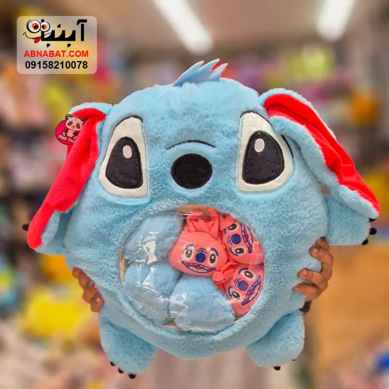 عروسک استیچ بچه دار(باردار) آبی 45 سانتی کد 1392