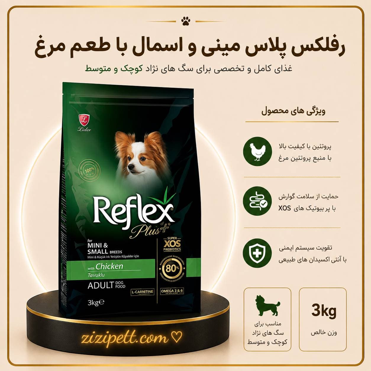 غذا خشک رفلکس پلاس مینی با طعم مرغ