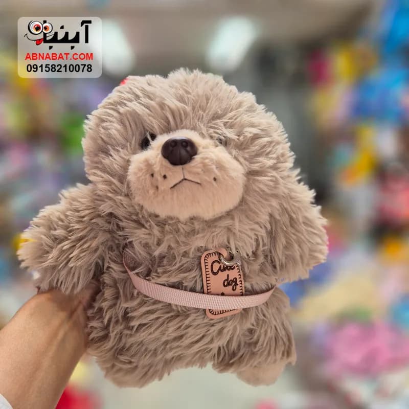 عروسک سگ قلاده ای اورجینال سفید و قهوه ای 25 سانتی کد 1389 — تصویر ۲
