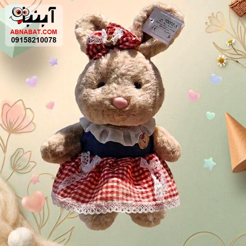 عروسک خرگوش دامن قرمز35سانتی کد1352