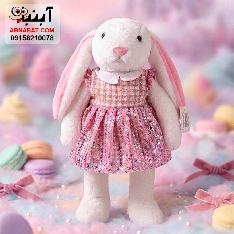 عروسک خرگوش لباس پولکی 40سانتی کد1350