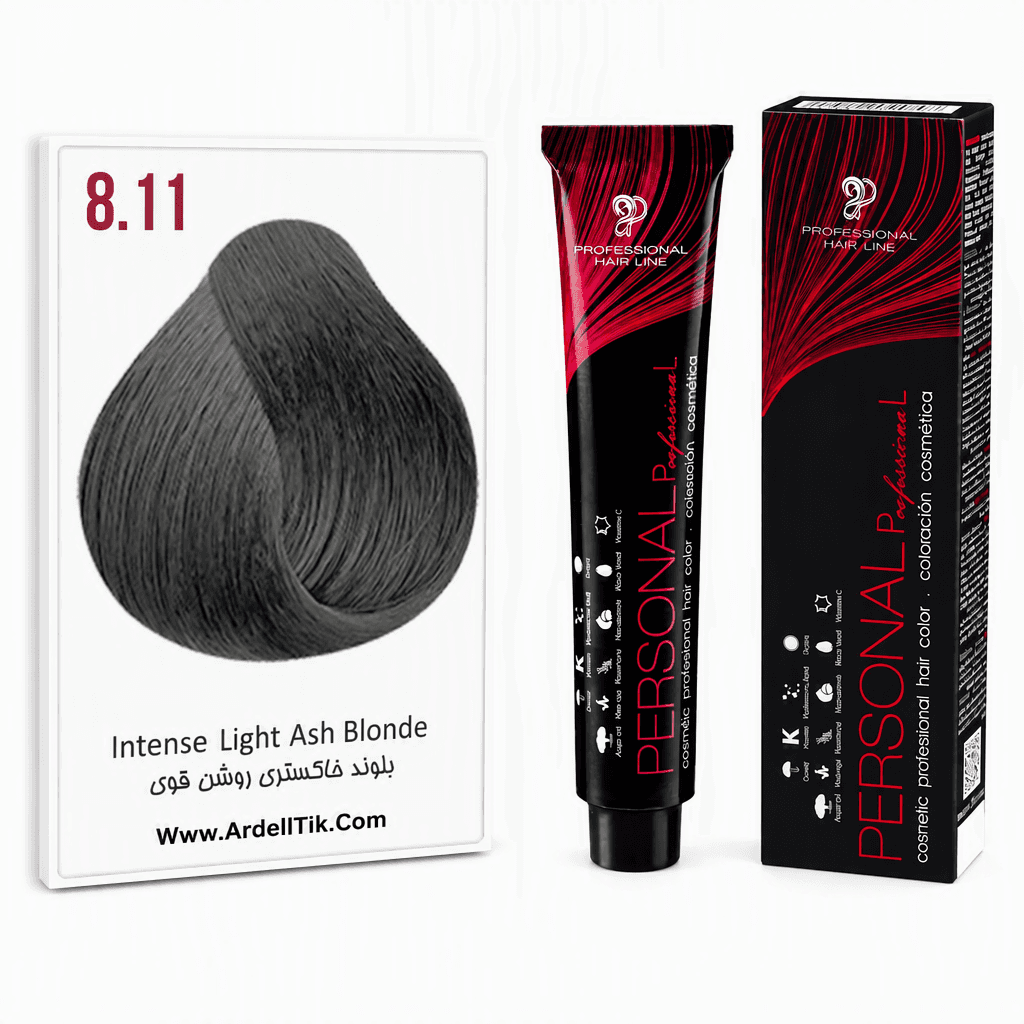 رنگ مو بلوند خاکستری روشن پوشش بالا دوبل 8.11کم آمونیاک کراتینه پرسونال