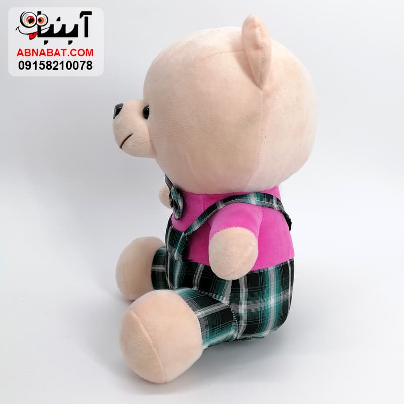 عروسک خرس لباس چهارخونه ای 30 سانت کد 1222 — تصویر ۲