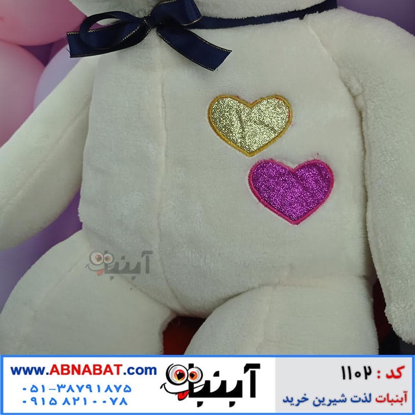 عروسک خرسی سفید یک متری طرح دو قلب کد1102 — تصویر ۴