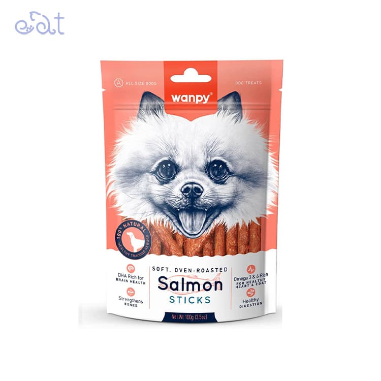 تشویقی سگ ونپی مدادی با طعم ماهی سالمون مدل Wanpy Salmon Stick وزن 100 گرم