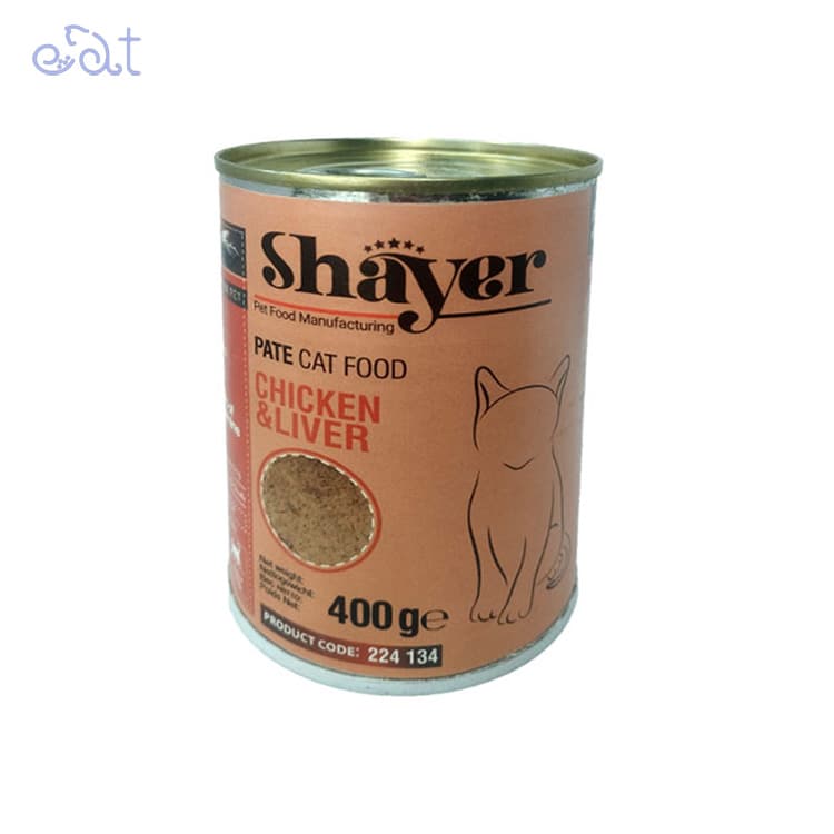 کنسرو گربه با طعم مرغ و جگر برند شایر Shayer وزن 400 گرم