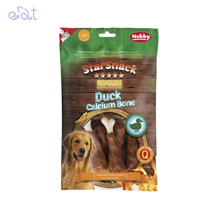 تشویقی سگ نوبی مدل استخوان کلسیمی با طعم اردک Nobby Calcium Bonse Whit Duck وزن 113 گرم