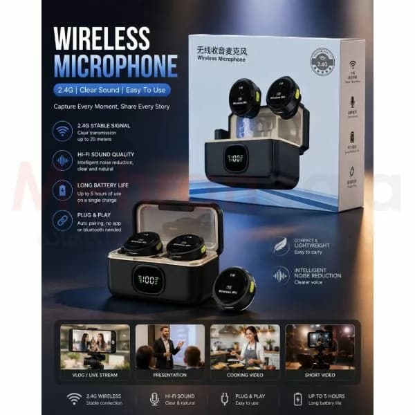 میکروفون یقه ای بی سیم دو کاربره وان پرو مدل T3 USB-C – تایپ سی — تصویر ۲