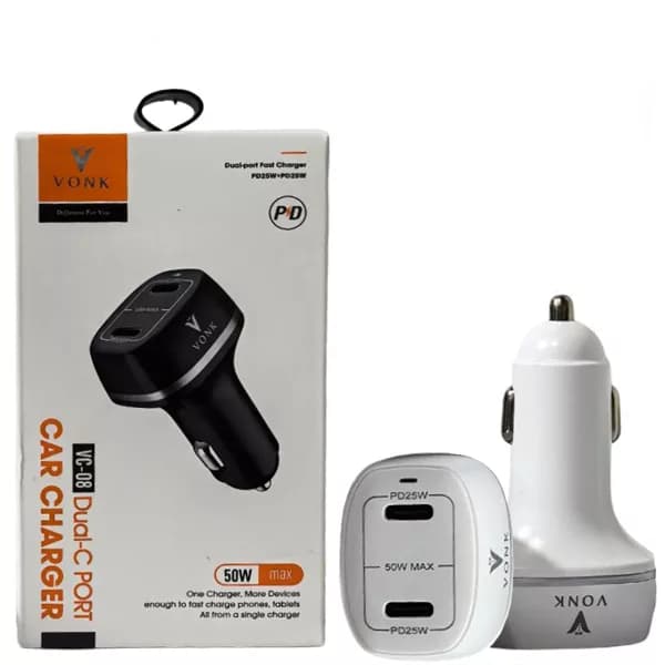 شارژر فندکی تایپ سی 50 وات وونک مدل Dual Port