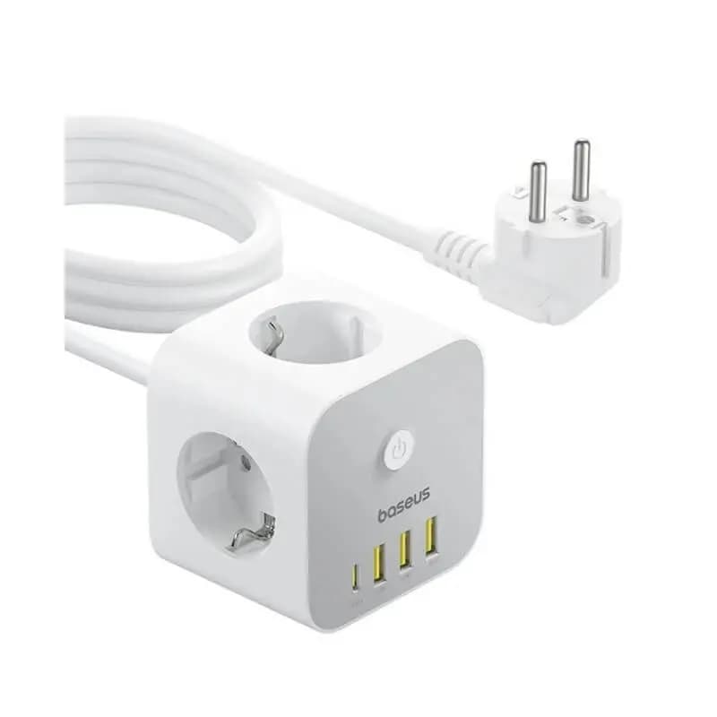 شارژر رومیزی 7 پورت باسئوس مدل PowerCombo Cube 3AC+3U+1C توان 20 وات طول کابل 1.5 متر — تصویر ۵