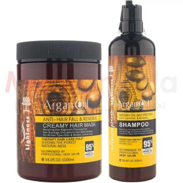 شامپو و ماسک موی بدون سولفات حاوی آرگان و پروتئین لایتنس مدل Argan Oil