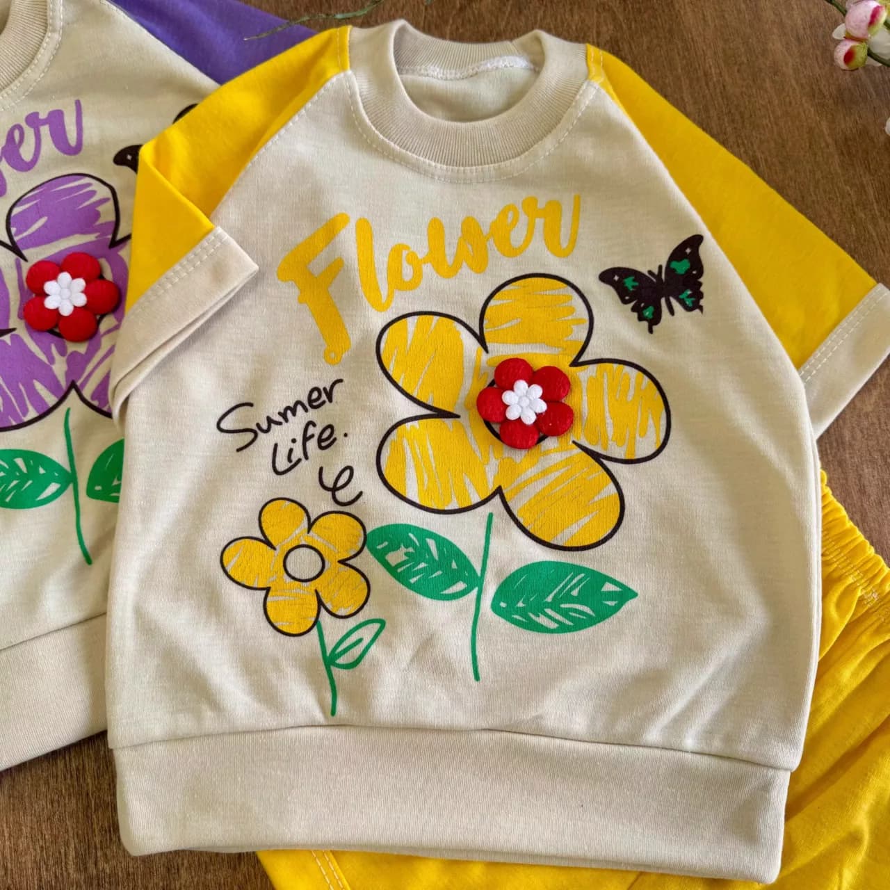 تیشرت شلوارک گل برجسته Flower کد 6580 — تصویر ۲