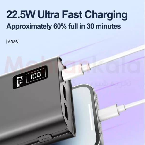 پاوربانک فست شارژ آسپور مدل A336 22.5W PD+QC 4.0 ظرفیت 20000 میلی آمپر — تصویر ۲