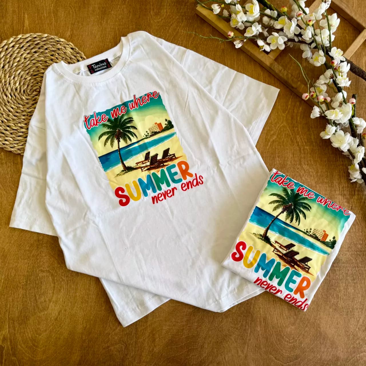 تیشرت تک زنانه طرح ساحل Summer کد 6735