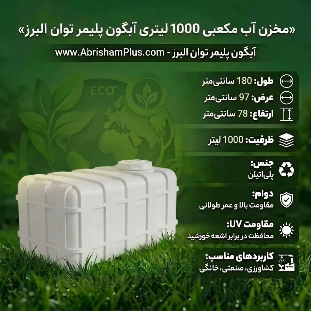 مخزن آب 1000 لیتری مکعبی آبگون پلیمر توان البرز — تصویر ۲