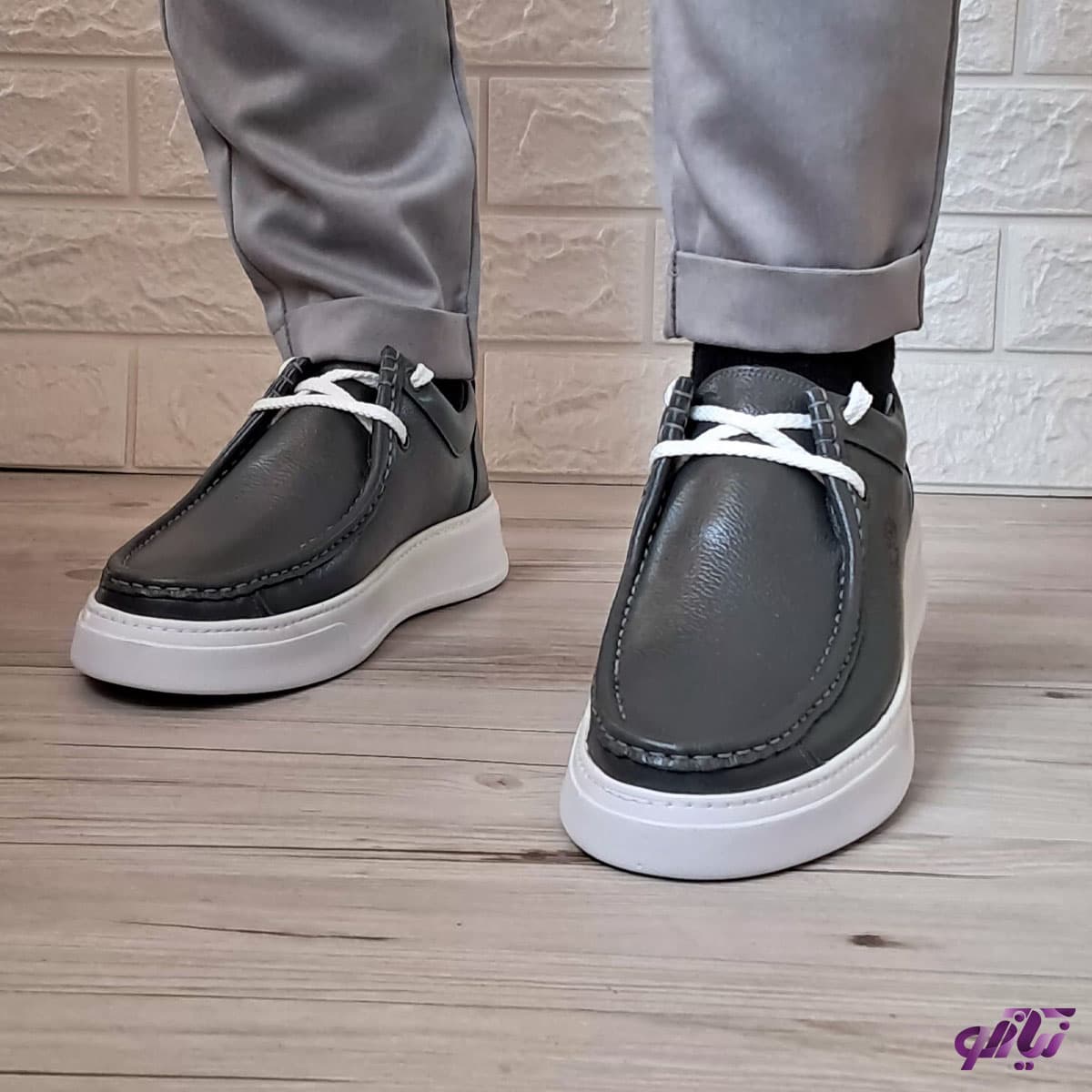 کفش چرم مردانه کادیلاک طوسی G524 — تصویر ۲
