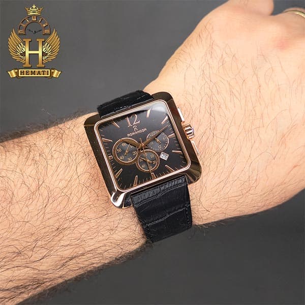 ساعت مچی مردانه رومانسون قاب مربع خاص ROMANSON ROM200 (رزگلد مشکی) — تصویر ۳