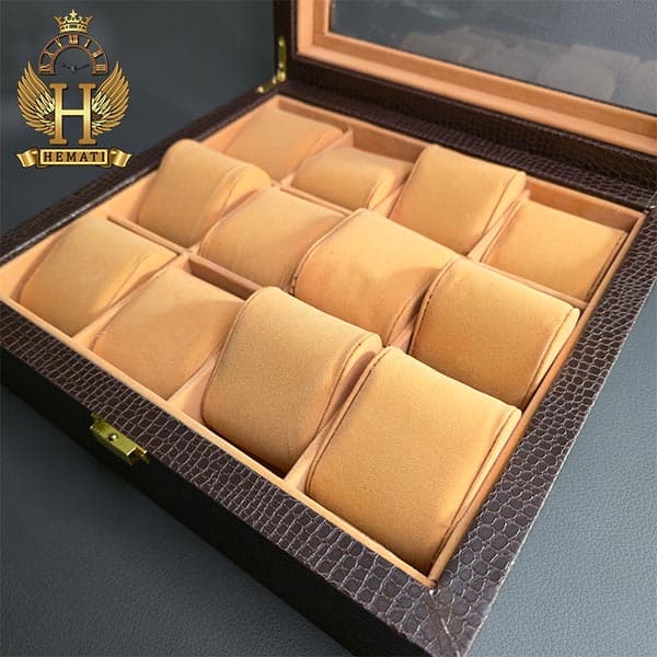 جعبه ساعت کلکسیونی 12 تایی روکش گالینگور BOXG103 (قهوه ای داخل کرم) — تصویر ۲