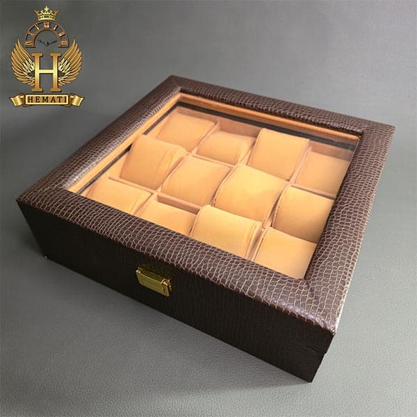 جعبه ساعت کلکسیونی 12 تایی روکش گالینگور BOXG103 (قهوه ای داخل کرم) — تصویر ۳