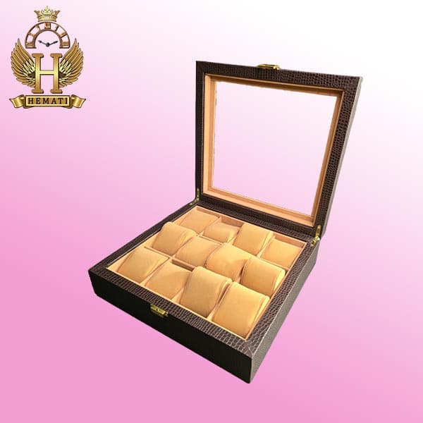 جعبه ساعت کلکسیونی 12 تایی روکش گالینگور BOXG103 (قهوه ای داخل کرم)