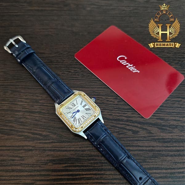 ساعت مچی زنانه کارتیر مدل دمونت دور قاب نگین CARTIER SANTOS DUMONT CSDL202 — تصویر ۸