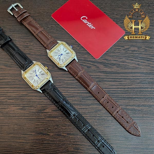 ساعت مچی زنانه کارتیر مدل دمونت دور قاب نگین CARTIER SANTOS DUMONT CSDL202 — تصویر ۳