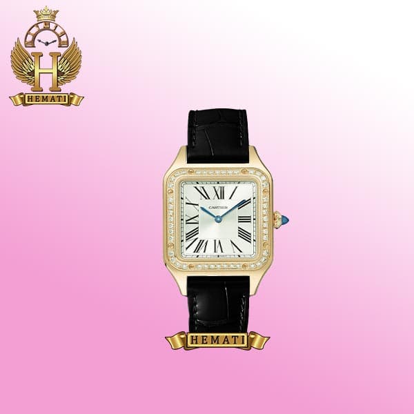 ساعت مچی زنانه کارتیر مدل دمونت دور قاب نگین CARTIER SANTOS DUMONT CSDL200