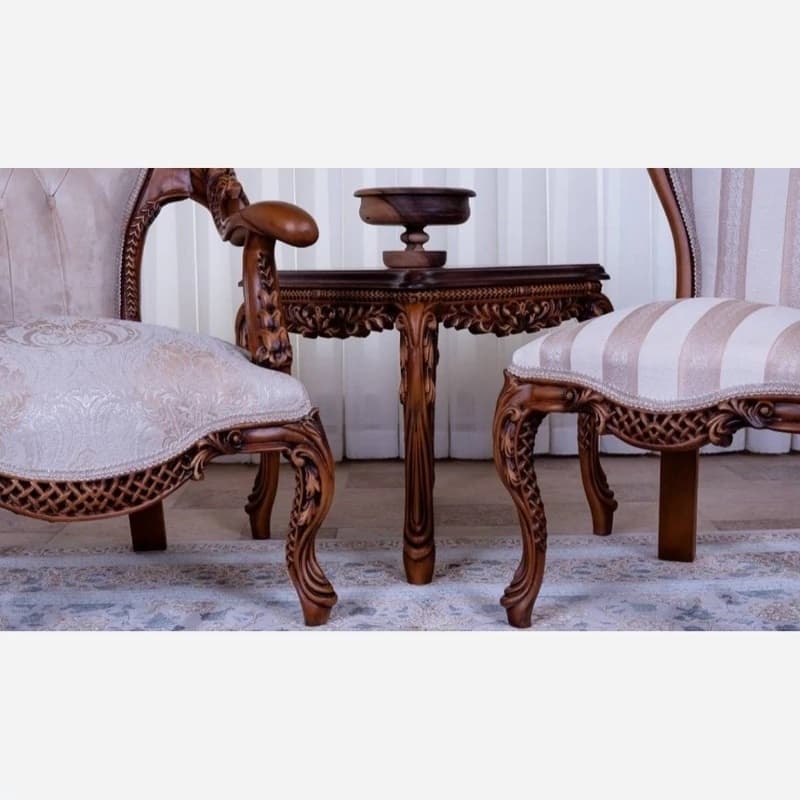 مبل کلاسیک مدل گندمی 9نفره + جلومبلی و عسلی — تصویر ۵