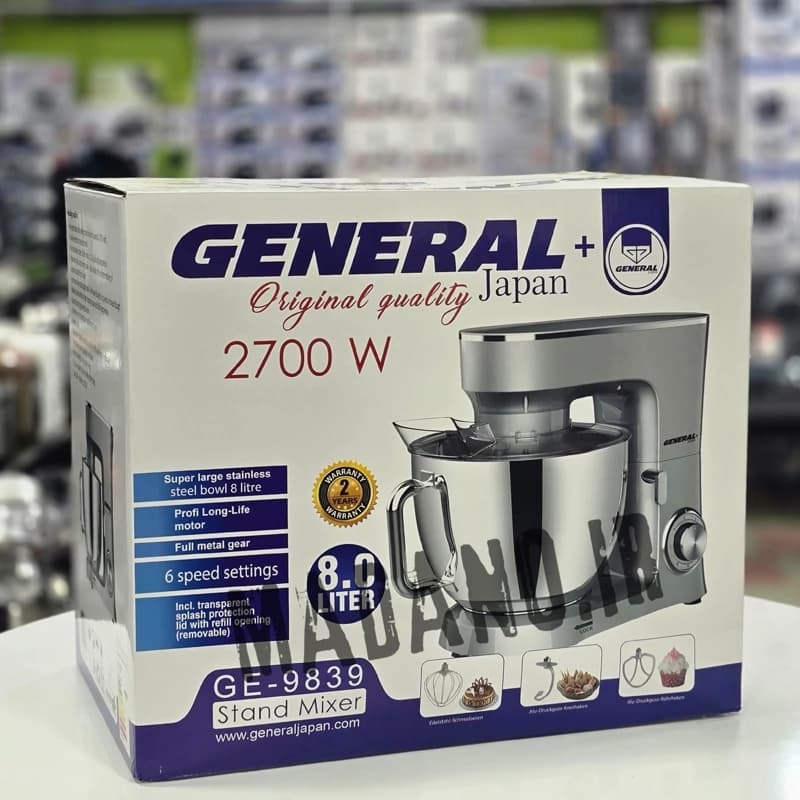 همزن کاسه دار حرفه ای جنرال 8لیتری ژاپن مدل:9839-GE — تصویر ۴