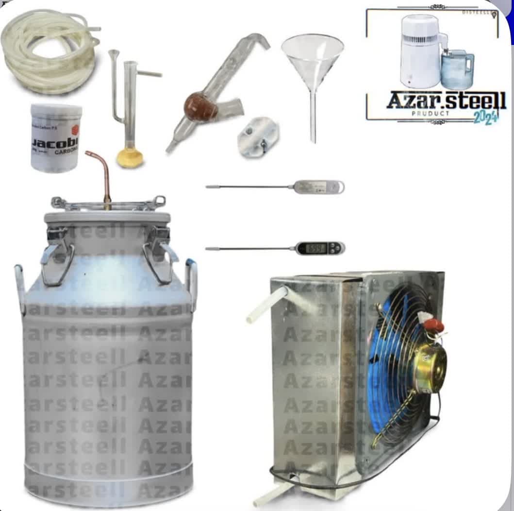پک کامل دستگاه عرقگیر گلابگیر تقطیر برقی کندانسور لوله شیشه ای پیرکس سردکن