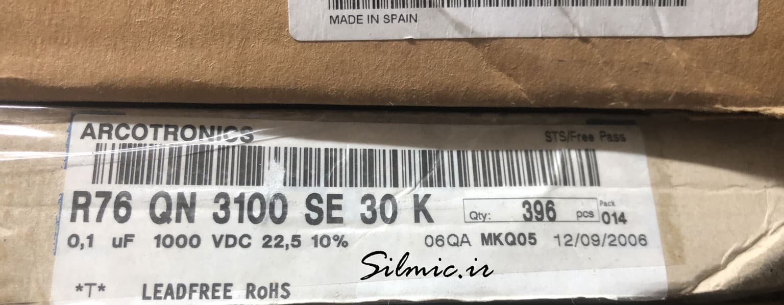خازن 100 نانو فاراد 1000 ولت Kemet Arcotronic از نوع mkp کد R76 ساخت آلمان — تصویر ۲