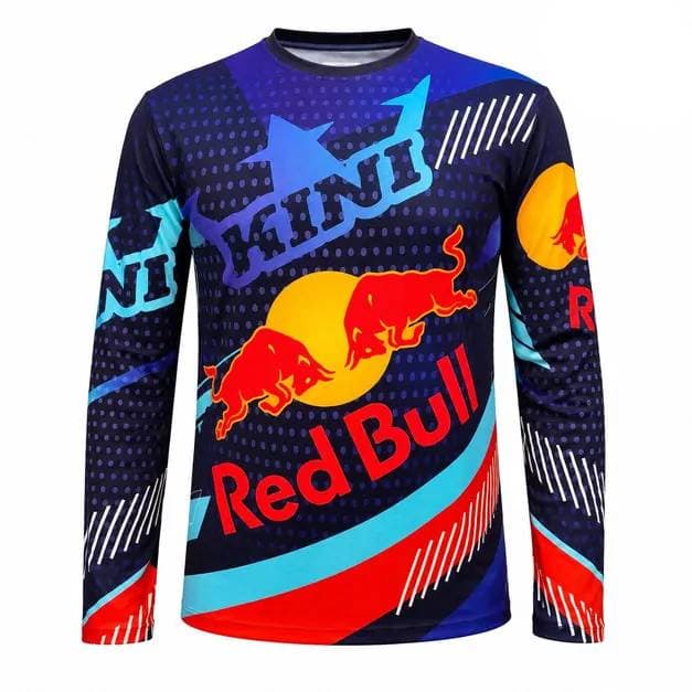 تیشرت آستین بلند موتور سواری طرح سرمه ای هفت رنگ RedBull