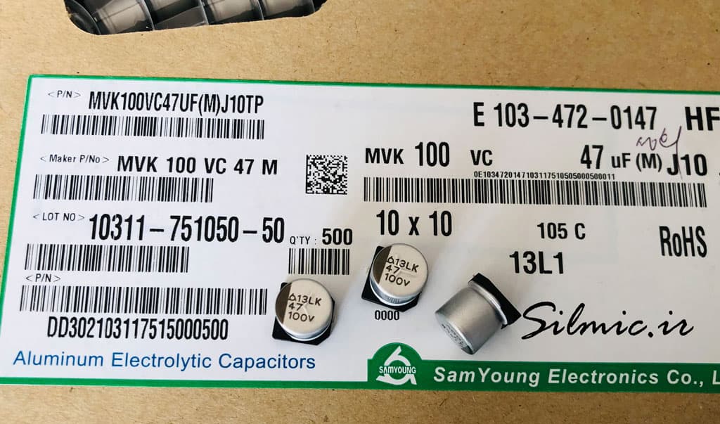 خازن 47 میکرو فاراد 100 ولت Sam Young کره نوعی smd سری MVK استاندارد
