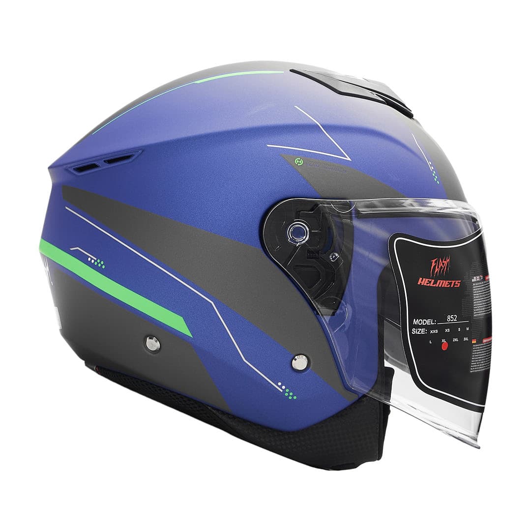 کلاه کاسکت بدون فک فلش مدل 852 matt blue-neon-green
