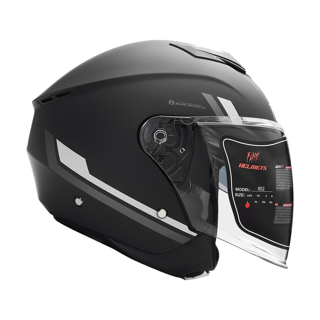 کلاه کاسکت بدون فک فلش مدل 852 matt black-gray 35#
