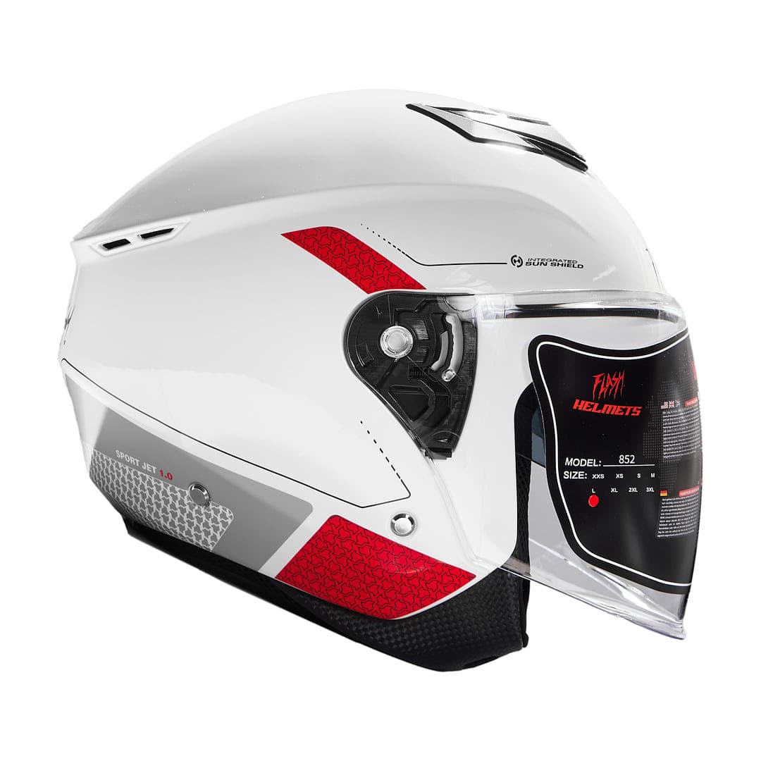 کلاه کاسکت بدون فک فلش مدل 852 glossy red-white — تصویر ۲