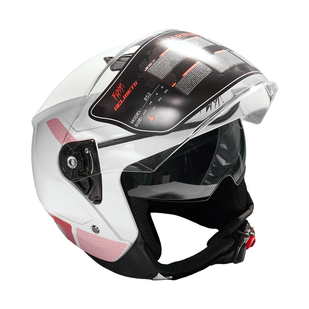 کلاه کاسکت بدون فک فلش مدل 852 glossy pink-white — تصویر ۴