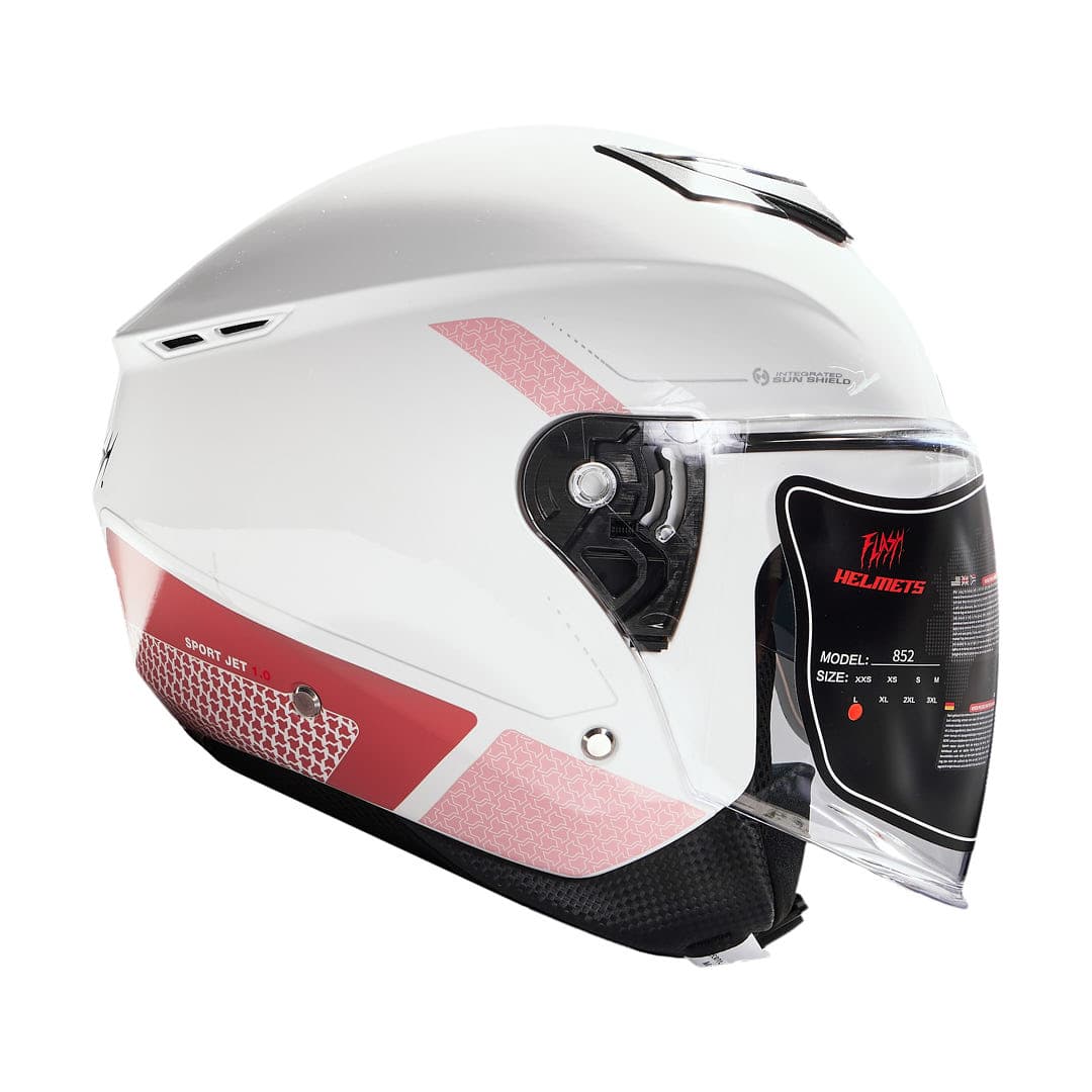 کلاه کاسکت بدون فک فلش مدل 852 glossy pink-white — تصویر ۲
