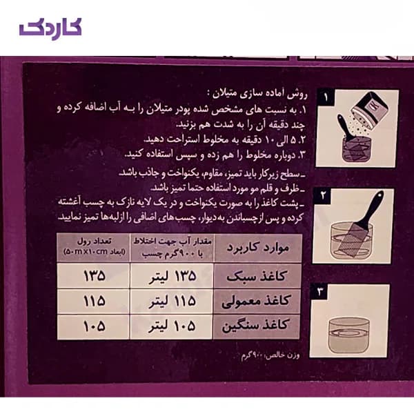 چسب کاغذ دیواری متیلان وزن 900 گرمی — تصویر ۳