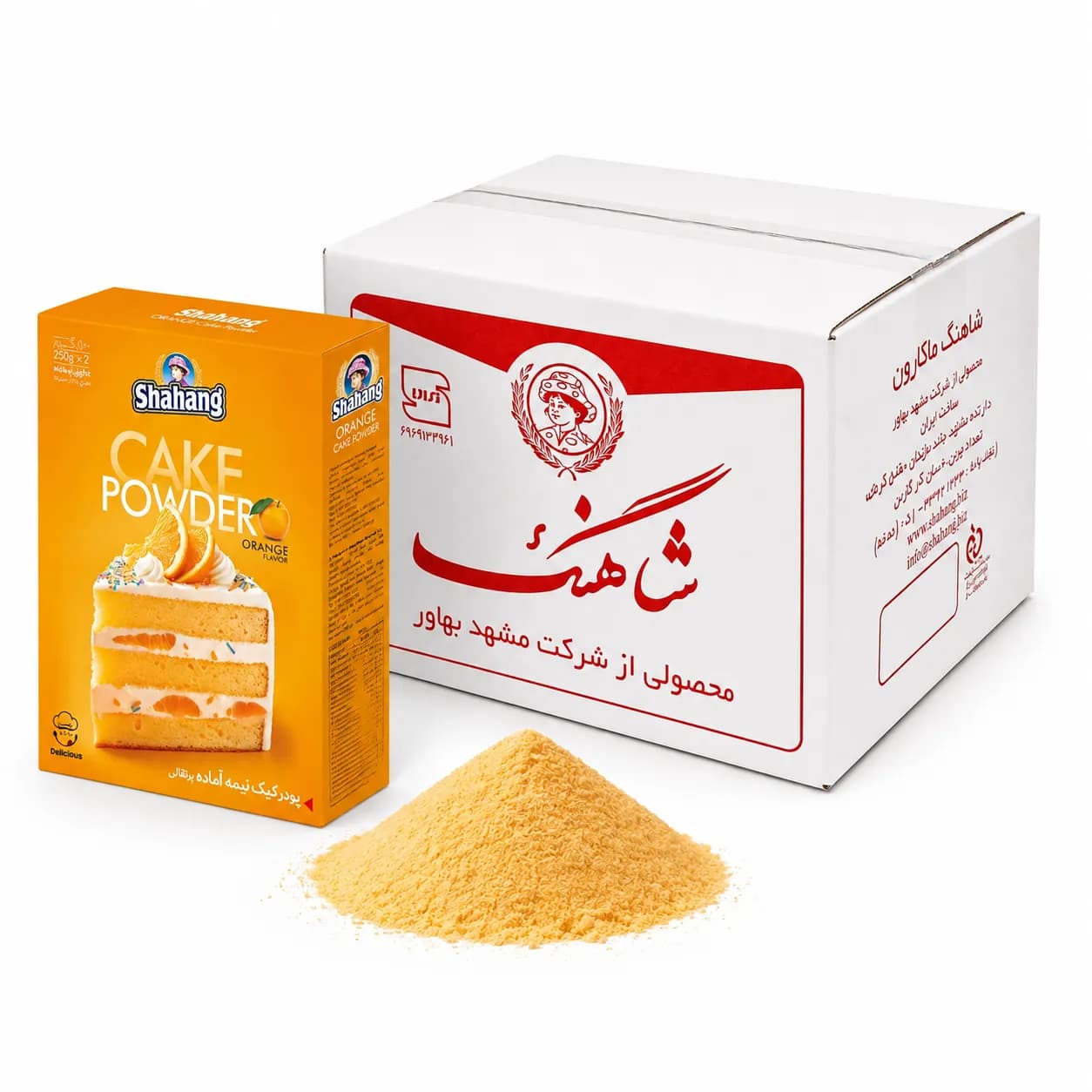 پودر کیک پرتقالی 500 گرم شاهنگ ، کارتن 12 عددی