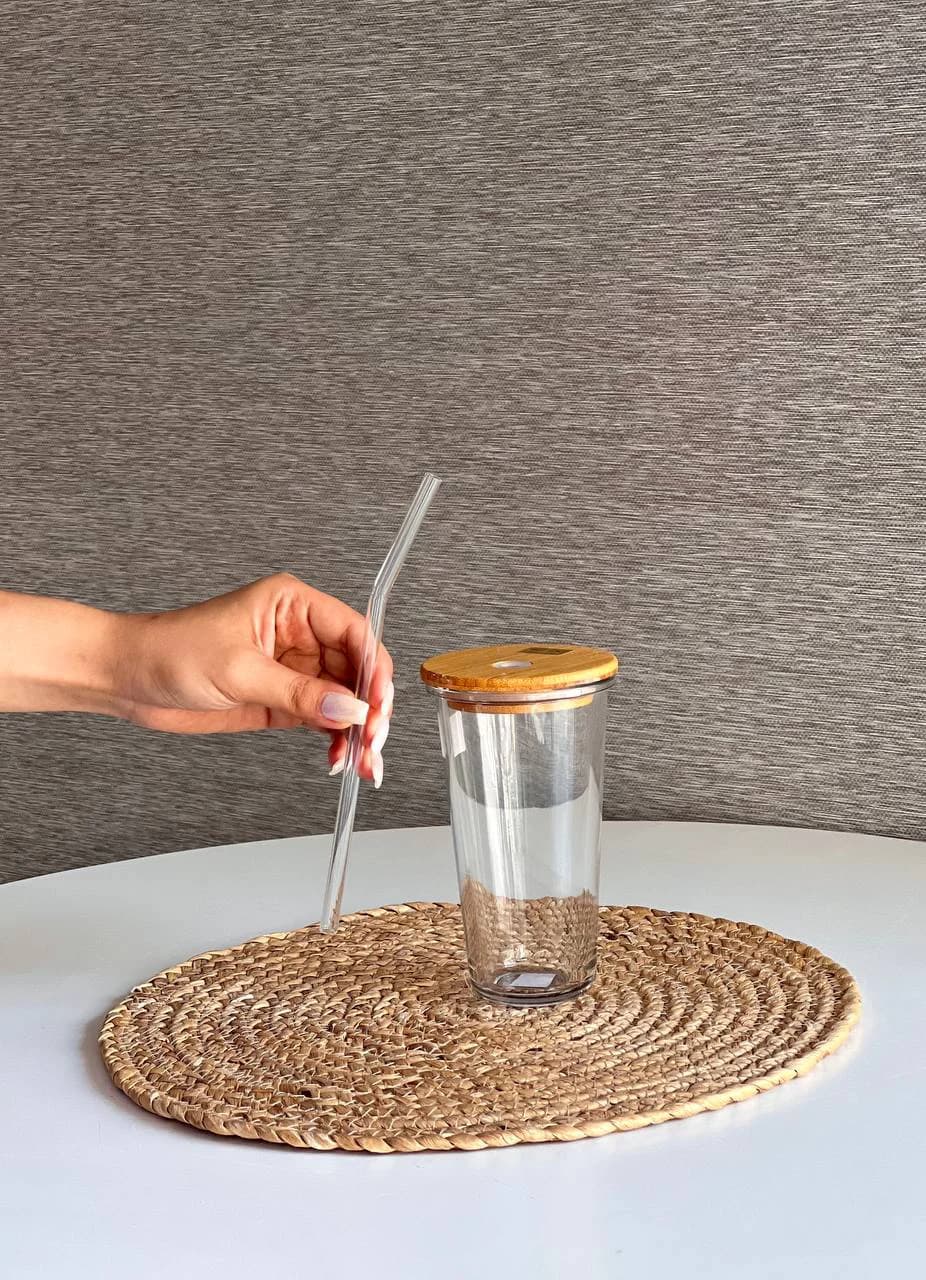 لیوان شیکر شیشه ای درب چوبی 380 میل لیمون کد 2515 — تصویر ۲
