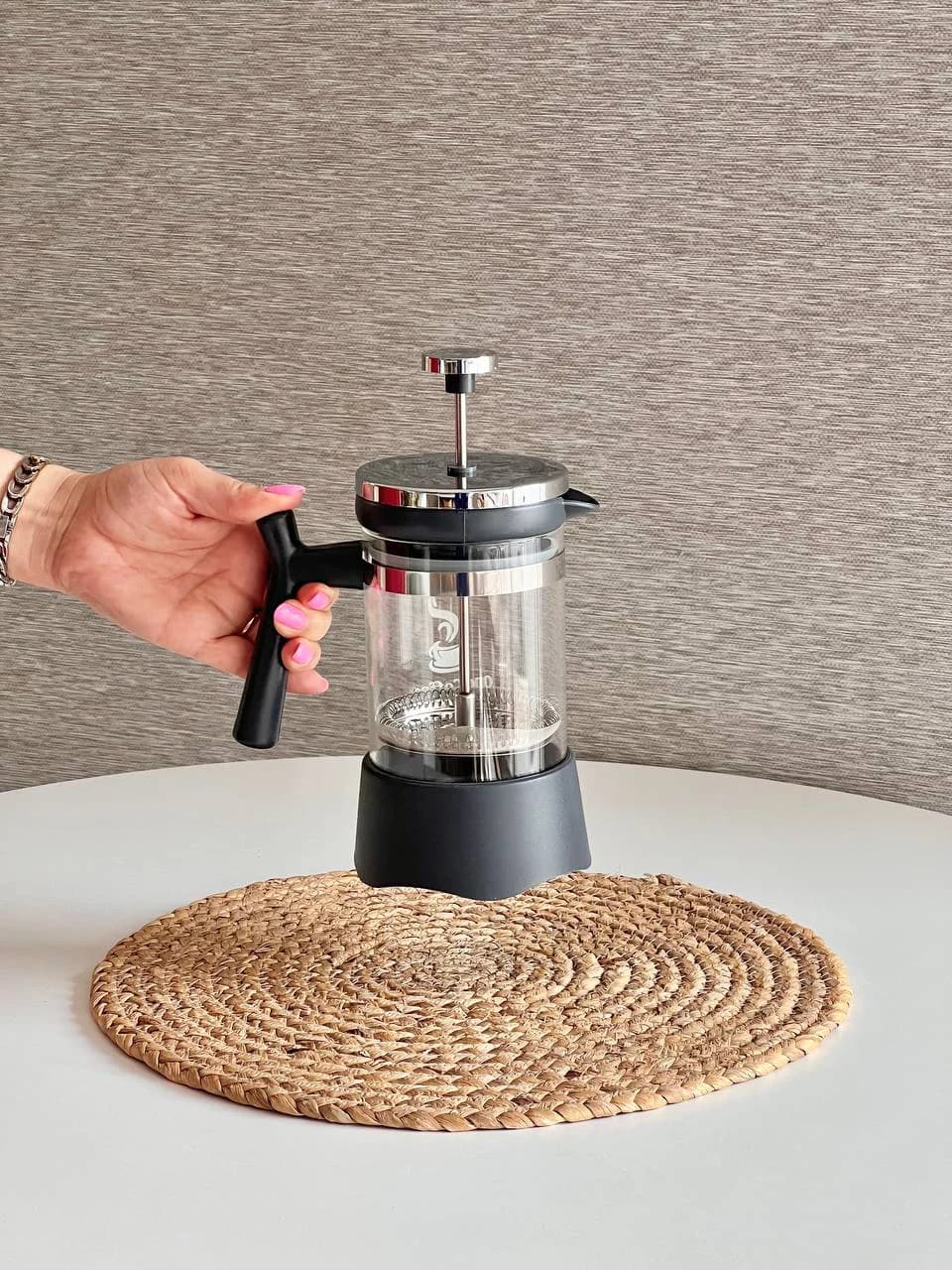 فرنچ پرس 600 میل One Coffee رنگ طوسی پررنگ- درب براق — تصویر ۳