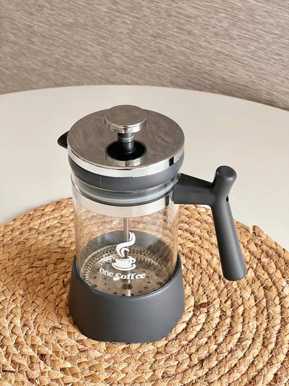 فرنچ پرس 600 میل One Coffee رنگ طوسی پررنگ- درب براق — تصویر ۵