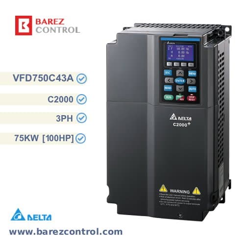 اینورتر سه فاز 75 کیلووات دلتا سری C2000 مدل VFD750C43A پلاس [100 اسب بخار]