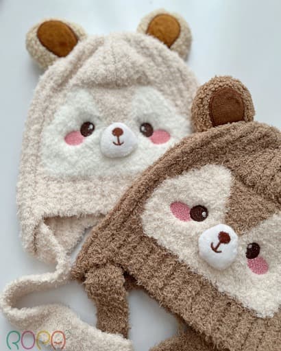کلاه بافت عروسکی خرسی بچگانه (گوش‌دار) — تصویر ۲