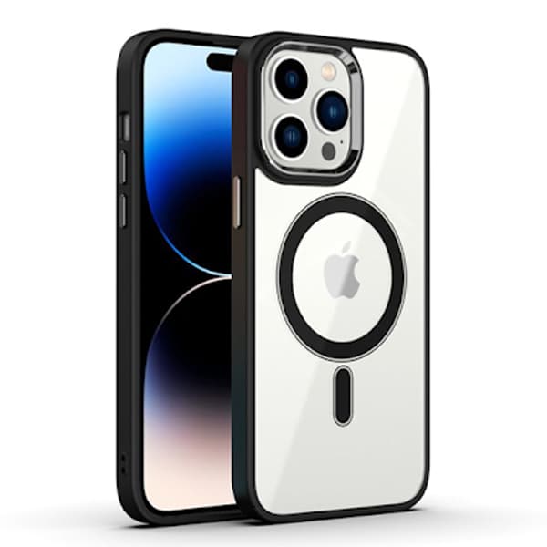 قاب پشت شفاف مگ سیف دور مشکی آیفون مدل magsafe Iphone 14 pro max