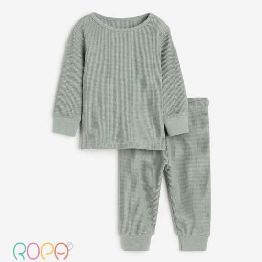 ست بلوز و شلوار بیسکویتی سبز H&M