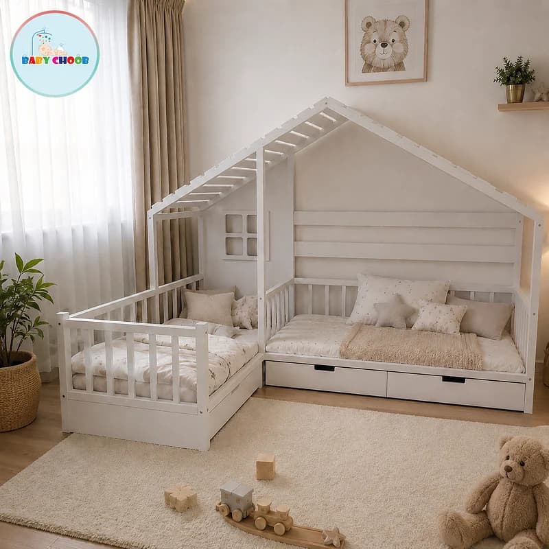 تخت دونفره کلبه‌ای مونته‌سوری