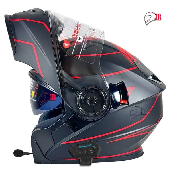کلاه کاسکت فک متحرک ردلاین مدل ۹۳۹ NSN23 BLK-RED بلوتوثی bt12